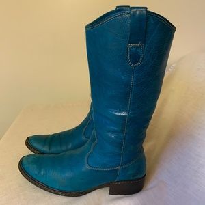 Born Shavon Dark Turquoise Cowgirl/Boy Western  Leather Boots sz 9.5-10